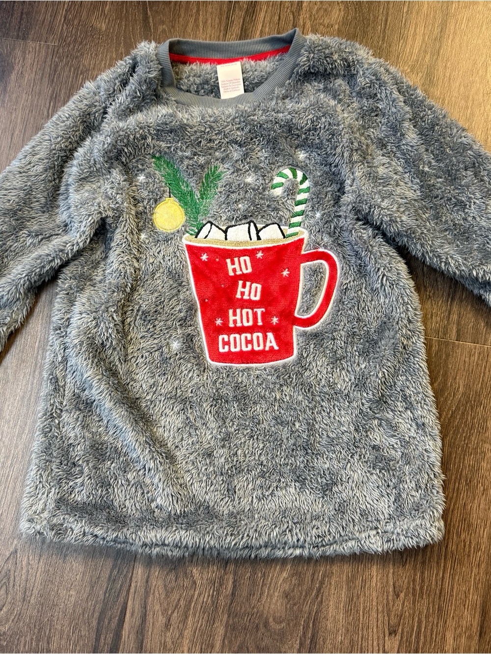 Secret Treasures Gray Fleece Pajama Top with Red Hot Cocoa Mug